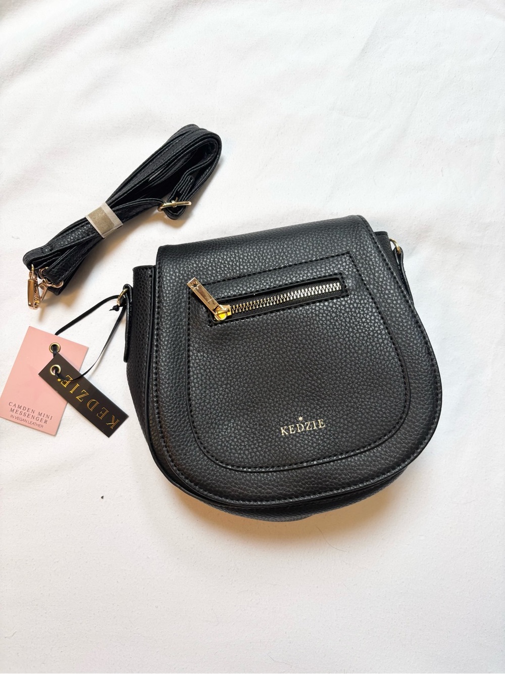 Kedzie Black Pebbled Leather Crossbody Saddle Bag